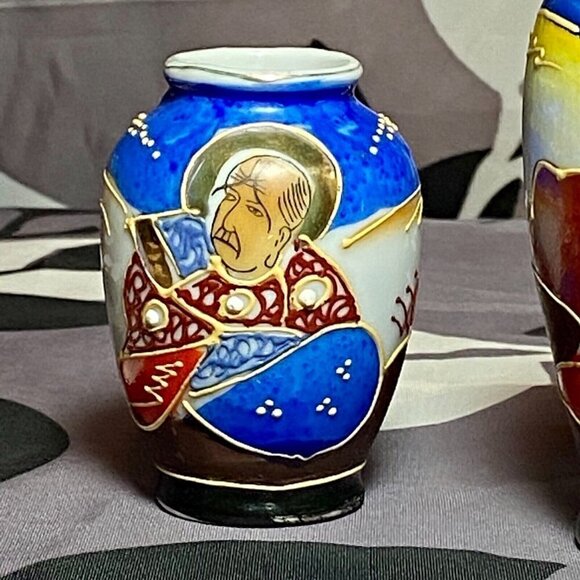 Vintage Occupied Japan Satsuma Moirage Porcelain Bone China Mini Vases Set Of 3 - Picture 3 of 12